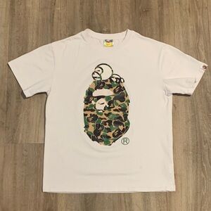 Bape White Tee with Green Camo Ape Graphic